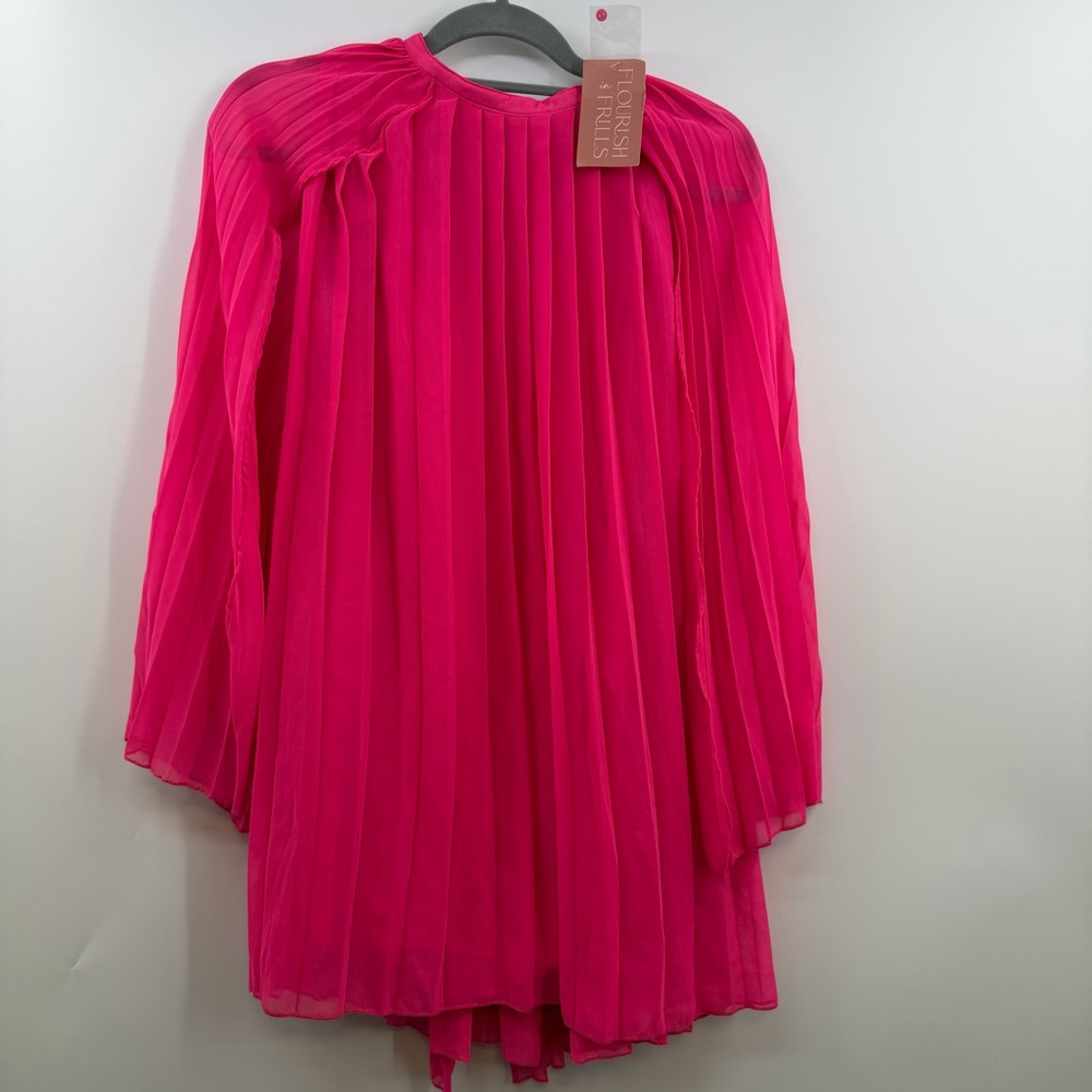 Strut & Bolt Pleated Chiffon Cape Mini Dress Hot Pink Small NWT Party